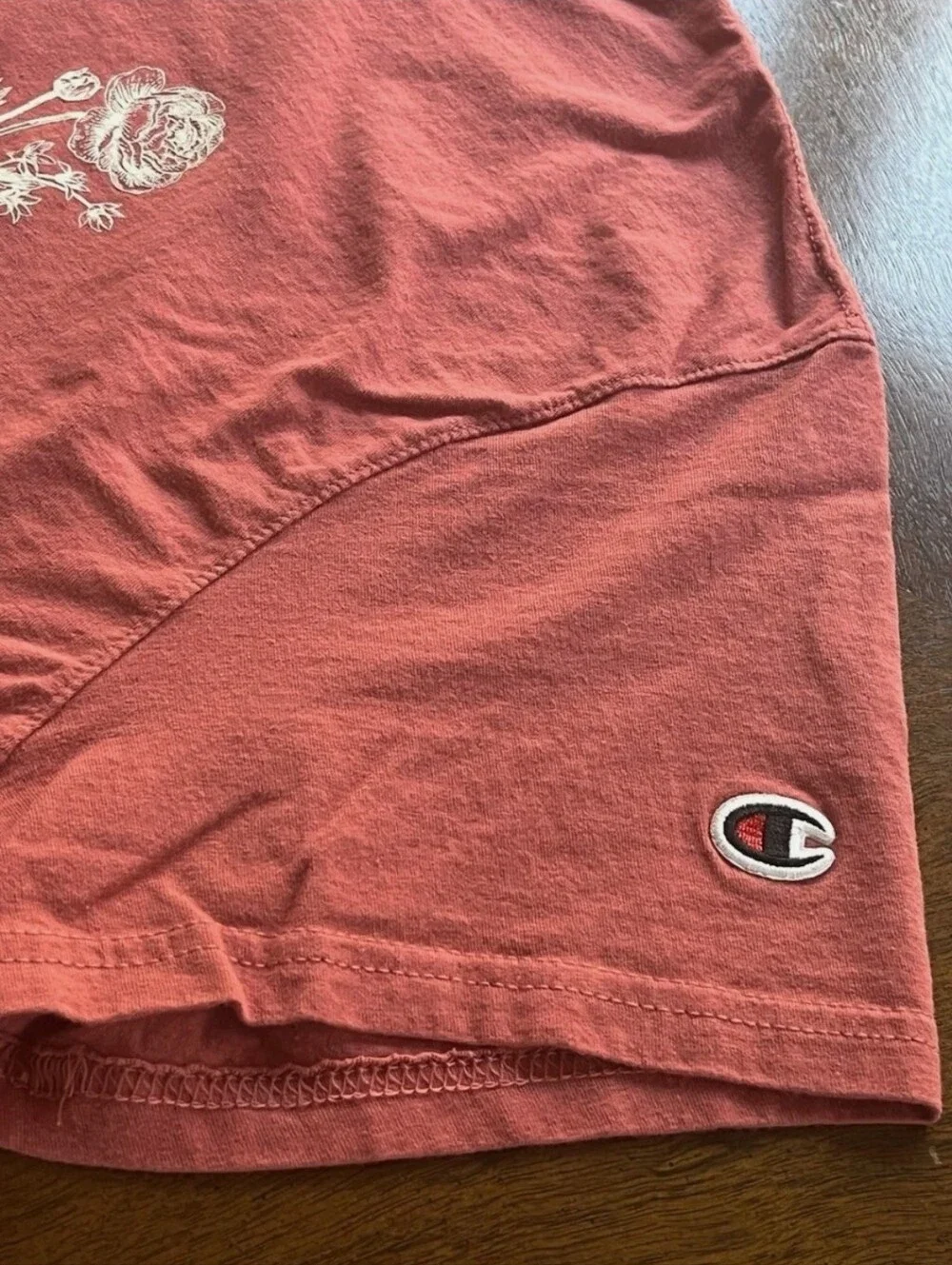 Champion Coral Short-Sleeve Tee with White Floral Chest Print - Picture 3 of 5
